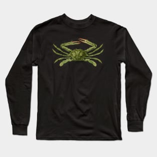 Green Swimming Crab Vintage Scientific Drawing Long Sleeve T-Shirt